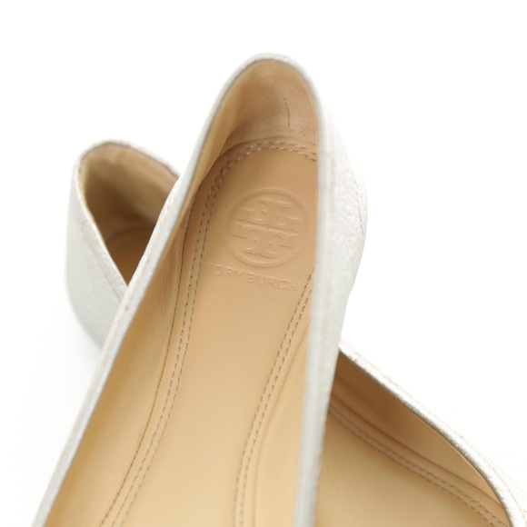 Tory Burch Ruby Ballet Flats Silver Metallic Pebbled Leather Slip On Womens 8.5M - Picture 7 of 8